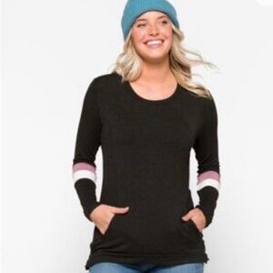 Market & Spruce Soft Black Top with Pink and White Accents and Kangaroo Pocket